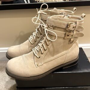 Tan combat booties
